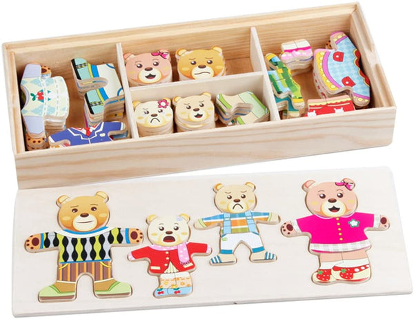 Montessori Bear Dress Up Game – Educational Wooden Toy for Kids