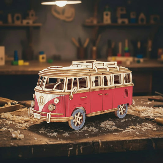 Wooden Montessori Toys – 3D Puzzle Red Camper Adventure