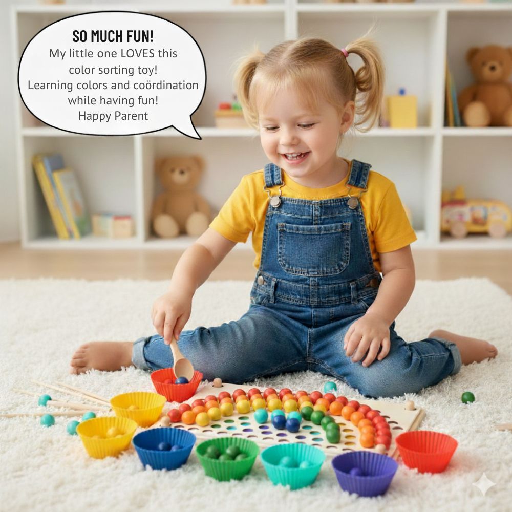 Wooden Beads - Montessori Wooden Toy - Learn Colors and Cognitive Functions