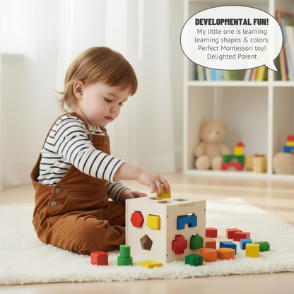 Montessori Shape Sorting Cube – Wooden Educational Toy for Toddlers & Kids