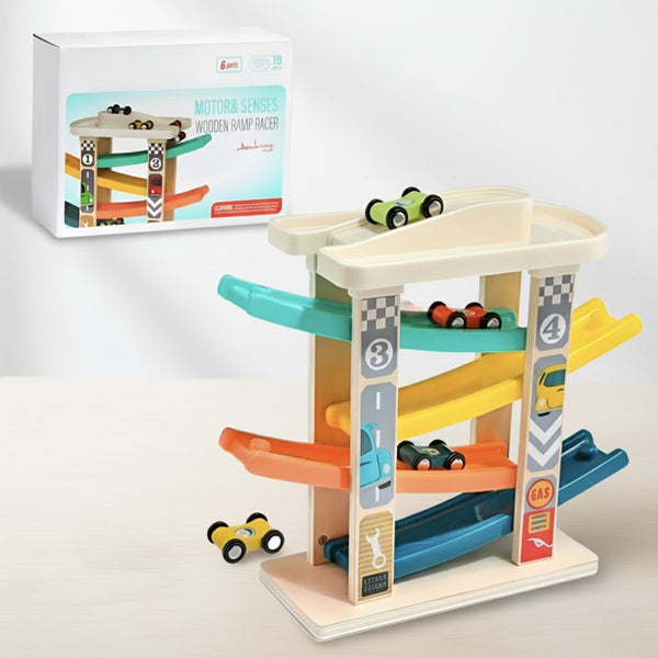 Wooden Car Race Track Ramp for Kids – Racing Toy Ramp with Cars