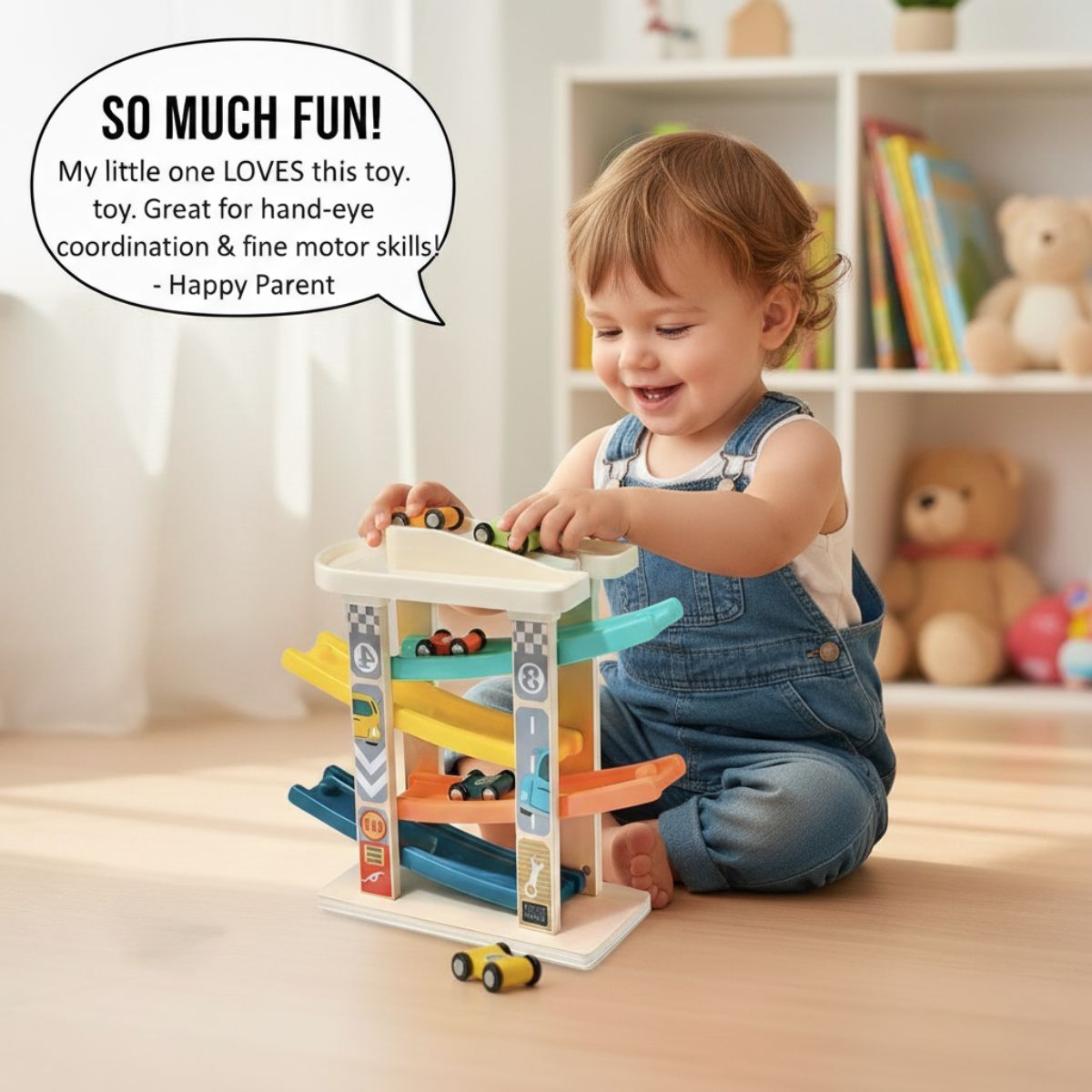 Wooden Car Race Track Ramp for Kids – Racing Toy Ramp with Cars