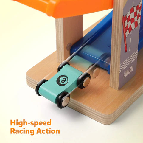 Wooden Car Race Track Ramp for Kids – Racing Toy Ramp with Cars